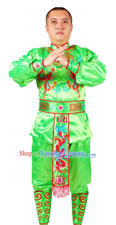 China Folk Dance Lion Dance Costumes Beijing Opera Takefu Clothing Traditional Peking Opera Wusheng Green Outfits