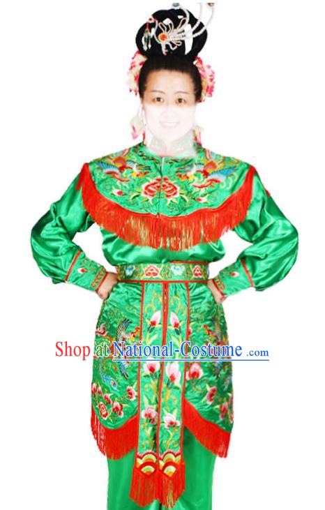 Chinese Traditional Opera Woman Soldier Clothing Beijing Opera Heroine Garment Costumes Peking Opera Female Warrior Green Uniforms