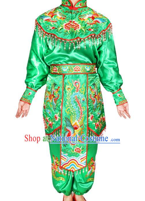 Chinese Traditional Cosplay Swordswoman Hu Sanniang Clothing Beijing Opera Actress Garment Costumes Peking Opera Female General Green Uniforms