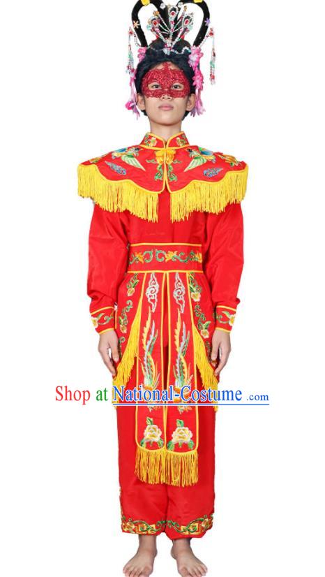 Chinese Traditional Folk Dance Clothing Chaoshan New Year Parade Garment Costume Peking Opera Female Swordsman Red Uniforms