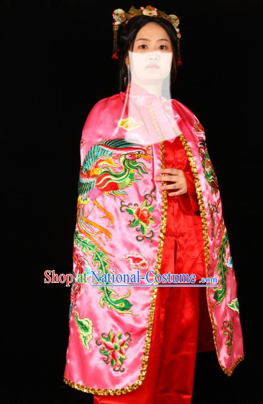 Chinese Peking Opera Actress Mantle Traditional Cosplay Goddess Embroidered Pink Cape Beijing Opera Swordswoman Garment Costume