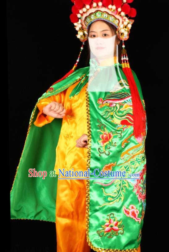 Chinese Beijing Opera Swordswoman Garment Costume Peking Opera Actress Mantle Traditional Cosplay Goddess Embroidered Green Cape