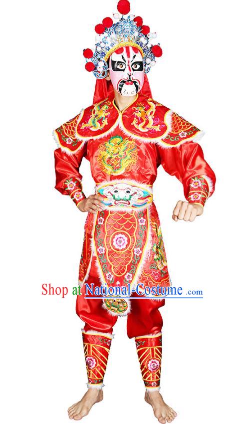 China Peking Opera Wusheng Costumes Beijing Opera General Clothing Traditional Cosplay Warrior Red Outfits