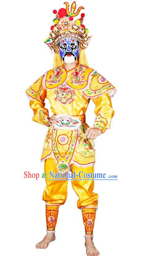 China Beijing Opera General Clothing Traditional Cosplay Warrior Yellow Outfits Peking Opera Wusheng Costumes