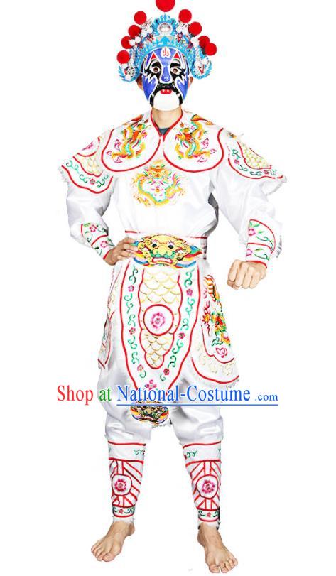 China Peking Opera General Costumes Beijing Opera Takefu Clothing Traditional Cosplay Military Officer White Outfits