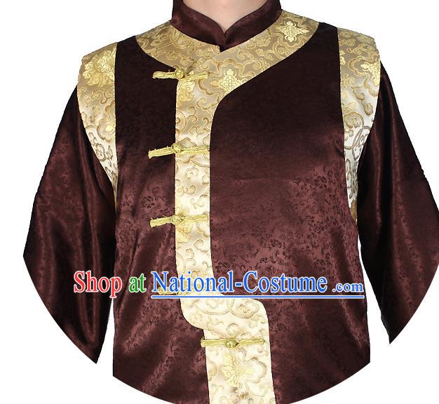 China Qing Dynasty Male Clothing Traditional Wedding Brown Mandarin Jacket and Robe Outfits Performance Costumes