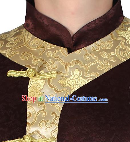 China Qing Dynasty Male Clothing Traditional Wedding Brown Mandarin Jacket and Robe Outfits Performance Costumes