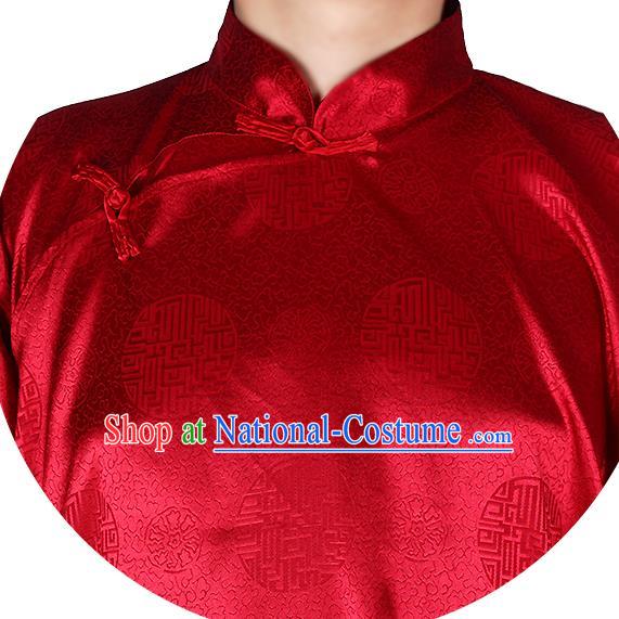 China Traditional Wedding Red Long Robe Ancient Bridegroom Costume Minguo Male Clothing