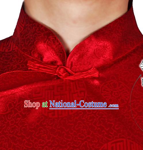 China Traditional Wedding Red Long Robe Ancient Bridegroom Costume Minguo Male Clothing