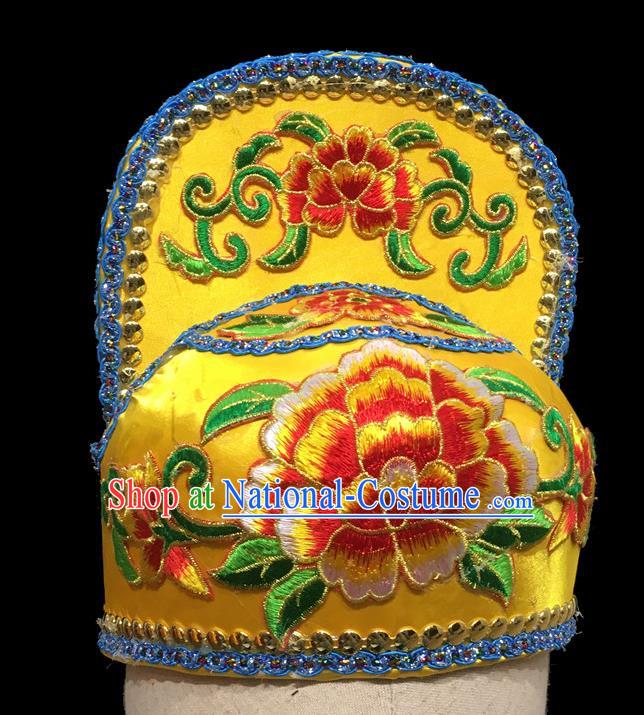 Chinese Ancient Scholar Headwear Beijing Opera Prince Embroidered Yellow Hat Handmade Opera Xiaosheng Headdress