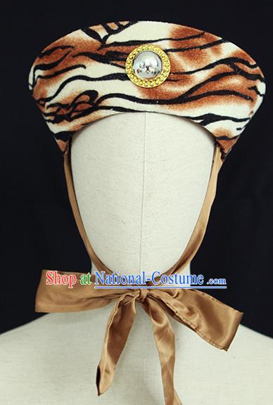 Chinese Handmade Opera Warrior Headdress Ancient Huntsman Headwear Beijing Opera Wusheng Leopard Hat