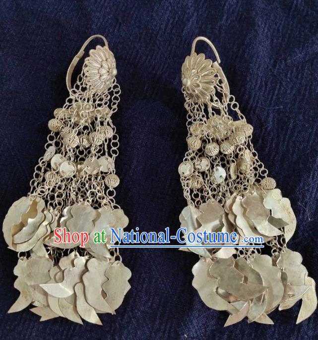 Chinese Liangshan Ethnic Folk Dance Long Tassel Earrings Handmade Yi Nationality Ear Accessories Yi Minority Female Silver Jewelry