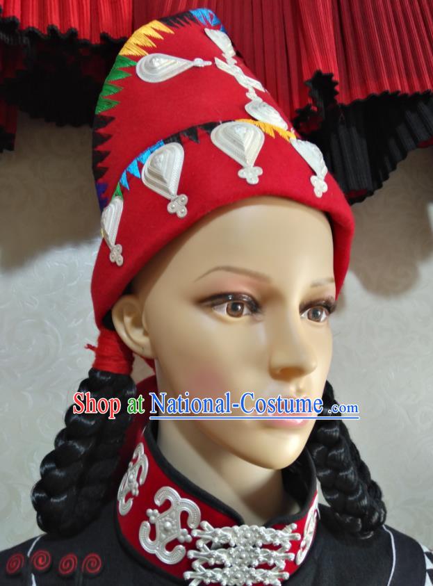 China Liangshan Ethnic Group Performance Silver Headdress Yi Nationality Female Headwear Handmade Minority Folk Dance Hat