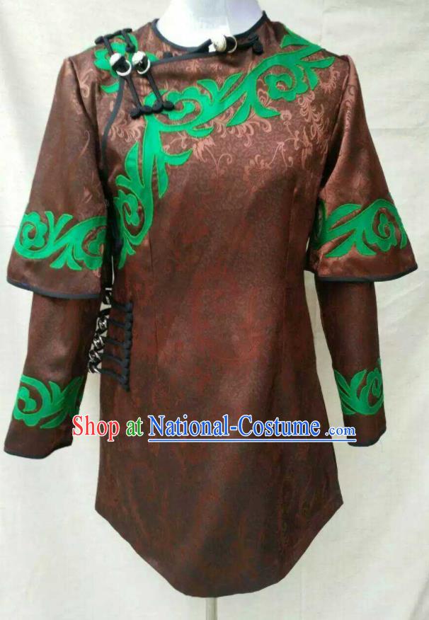 Chinese Liangshan National Minority Upper Outer Garment Yi Nationality Dance Brown Shirt Ethnic Female Clothing