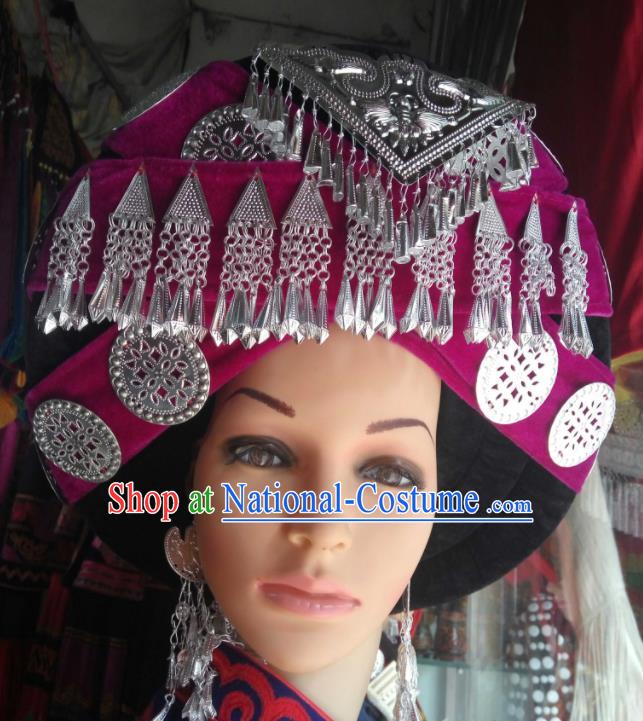 China Handmade Minority Wedding Circular Hat Liangshan Ethnic Group Bride Headdress Yi Nationality Folk Dance Headwear