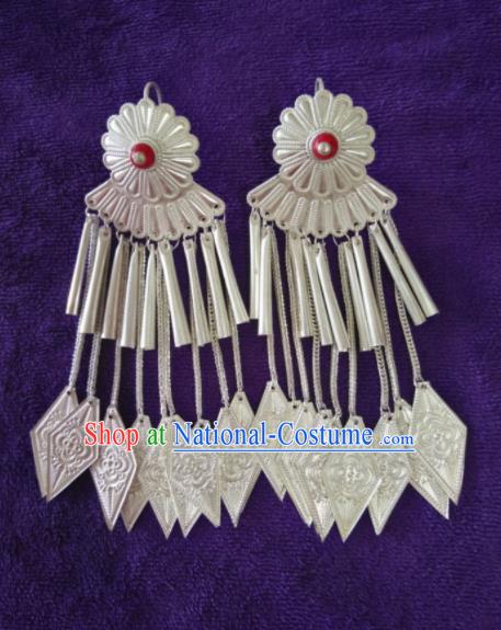 Chinese Liangshan Ethnic Folk Dance Earrings Handmade Yi Nationality Ear Accessories Yi Minority Silver Jewelry