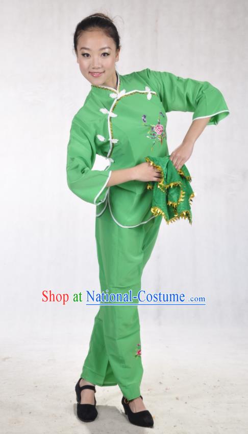 China Folk Dance Green Uniforms Woman Yangko Dance Clothing Fan Dance Costumes Drum Dance Garments