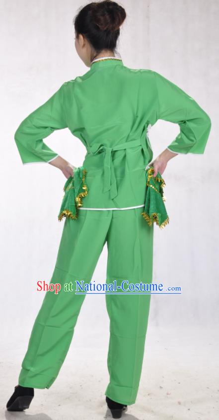 China Folk Dance Green Uniforms Woman Yangko Dance Clothing Fan Dance Costumes Drum Dance Garments