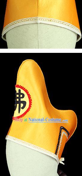 Chinese Ancient Monk Yellow Hat Peking Handmade Opera Buddhism Headdress Beijing Opera Buddha Jih Headwear