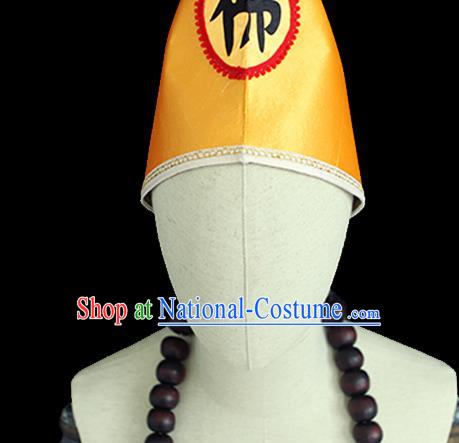 Chinese Ancient Monk Yellow Hat Peking Handmade Opera Buddhism Headdress Beijing Opera Buddha Jih Headwear