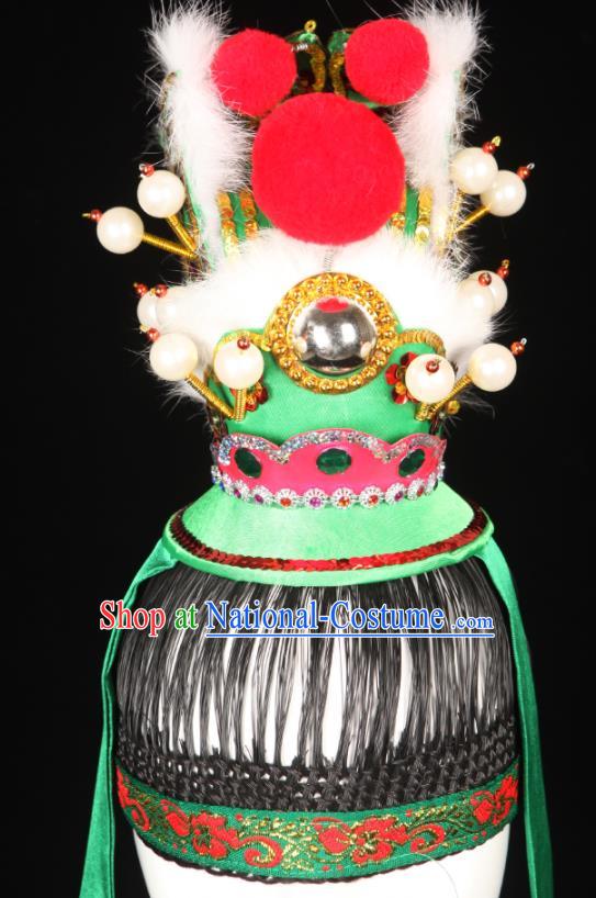 Chinese Ancient Noble Childe Green Hairdo Crown Handmade Chaozhou Opera Prince Headpieces Beijing Opera Xiaosheng Hair Accessories