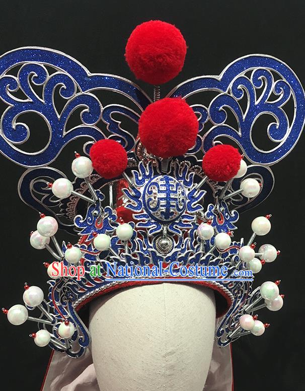 Chinese Beijing Opera Wusheng Hat Ancient General Helmet Handmade Chaozhou Opera Hero Guan Sheng Headdress