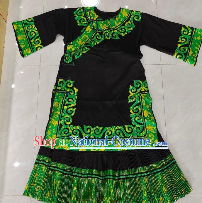 Chinese Yi Nationality Female Costumes Ethnic Folk Dance Clothing Liangshan National Minority Black Flax Uniforms