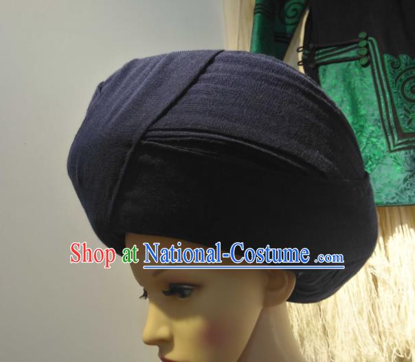 China Handmade Black Flax Circular Hat Yi Minority Country Woman Headdress Liangshan Ethnic Group Female Headwear