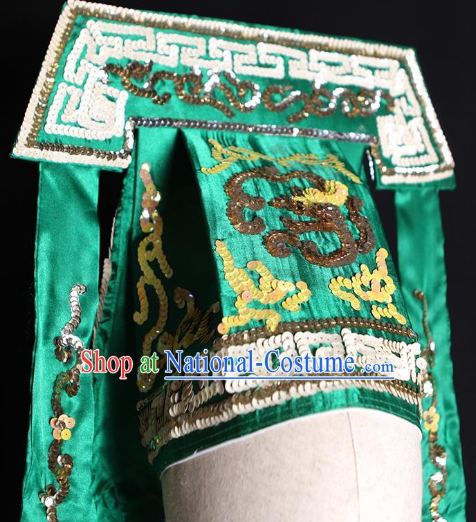 Chinese Ancient Imperial Bodyguard Headdress Handmade Chaozhou Opera Official Headwear Beijing Opera Takefu Green Hat