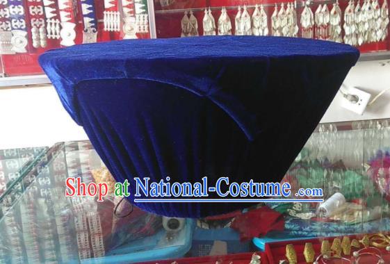 China Liangshan Ethnic Group Bamboo Headwear Handmade Royalblue Circular Cone Hat Yi Minority Folk Dance Headdress