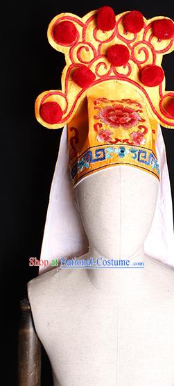 Chinese Beijing Opera Scholar Embroidered Yellow Hat Ancient Young Male Headdress Handmade Chaozhou Opera Swordsman Headwear