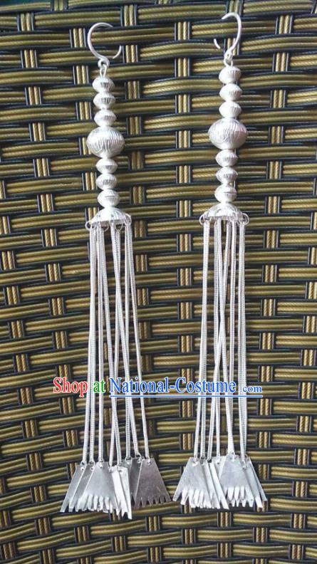 Chinese Yi Minority Silver Jewelry Liangshan Ethnic Folk Dance Earrings Handmade Yi Nationality Long Tassel Ear Accessories