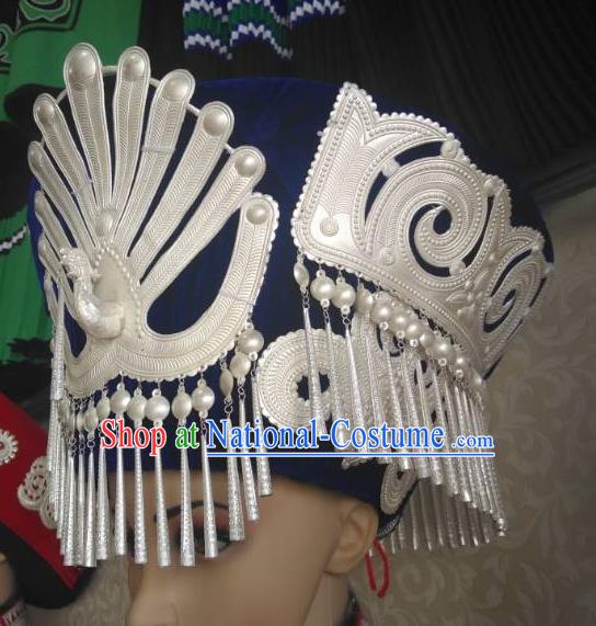 China Handmade Minority Bamboo Weaving Hat Liangshan Ethnic Group Dance Performance Headdress Yi Nationality Woman Silver Headwear