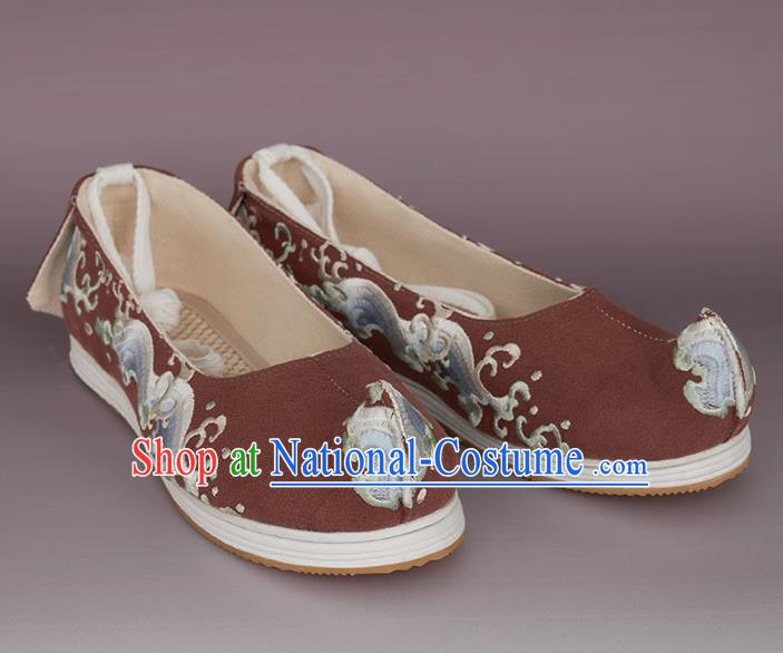 China Handmade Rust Red Cloth Shoes Ancient Princess Shoes Traditional Hanfu Shoes Embroidered Shoes