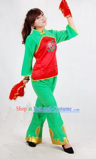 China Fan Dance Costumes Drum Dance Garments Folk Dance Green Uniforms Woman Yangko Dance Clothing