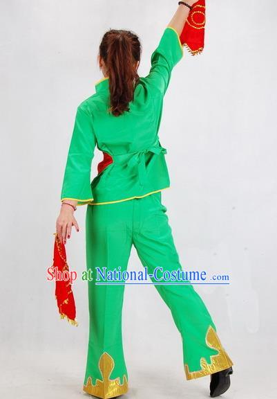 China Fan Dance Costumes Drum Dance Garments Folk Dance Green Uniforms Woman Yangko Dance Clothing