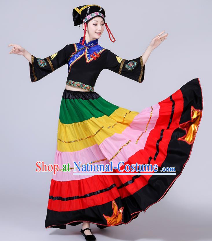 Chinese Yi Nationality Torch Festival Clothing Ethnic Folk Dance Uniforms Liangshan National Minority Performance Garment Costumes