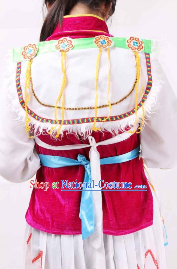 Chinese Naxi Ethnic Folk Dance Uniforms Yunnan National Minority Performance Garment Costumes Nakhi Nationality Festival Clothing