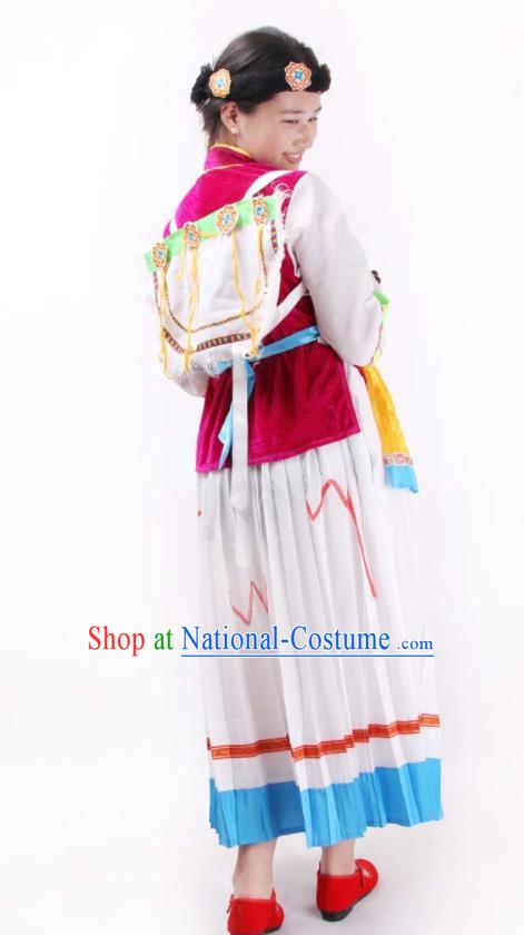 Chinese Naxi Ethnic Folk Dance Uniforms Yunnan National Minority Performance Garment Costumes Nakhi Nationality Festival Clothing