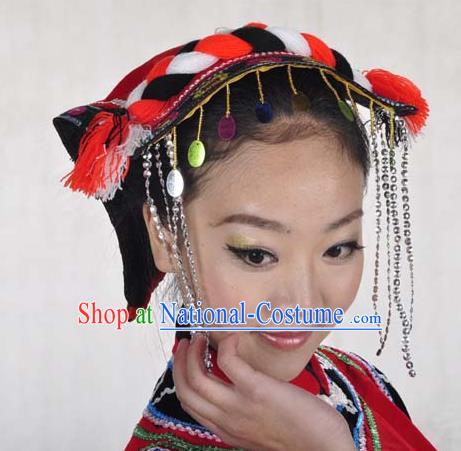 China Handmade Minority Woman Hat Sichuan Ethnic Group Folk Dance Headwear Yi Nationality Performance Headdress