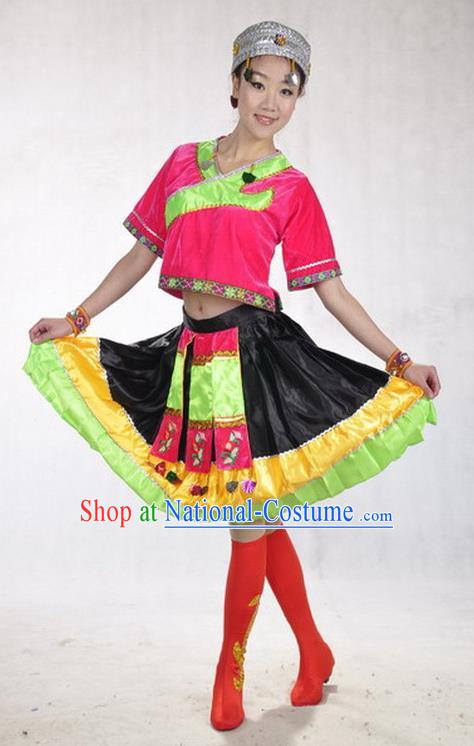 Chinese Yunnan National Minority Dance Dress Miao Nationality Female Performance Garment Costumes Hmong Ethnic Dance Uniforms