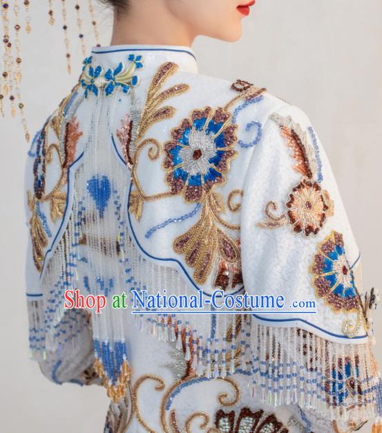 Chinese Classical White Xiuhe Suits Ceremony Toasting Clothing Traditional Wedding Garment Costumes Ancient Bride Dress