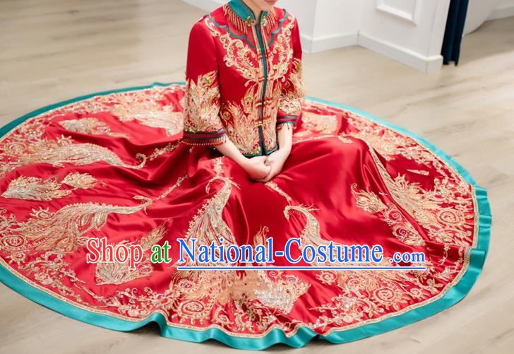 Chinese Wedding Ceremony Clothing Traditional Bride Toasting Garment Costumes Ancient Embroidered Red Dress Classical Xiuhe Suits