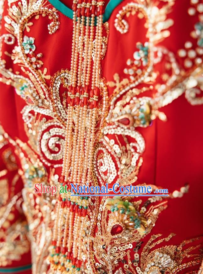 Chinese Wedding Ceremony Clothing Traditional Bride Toasting Garment Costumes Ancient Embroidered Red Dress Classical Xiuhe Suits