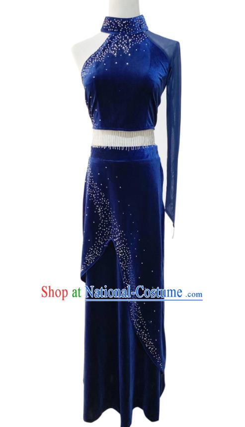 Professional Modern Dance Garment Costume Stage Performance Clothing Ballet Dance Royalblue Pleuche Dress Outfits