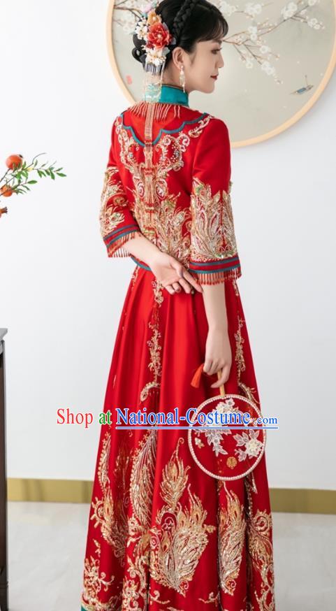 Chinese Wedding Ceremony Clothing Traditional Bride Toasting Garment Costumes Ancient Embroidered Red Dress Classical Xiuhe Suits