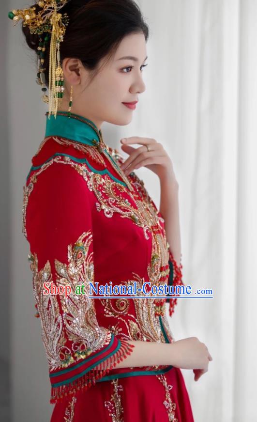 Chinese Wedding Ceremony Clothing Traditional Bride Toasting Garment Costumes Ancient Embroidered Red Dress Classical Xiuhe Suits