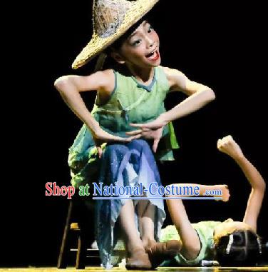 China Yangko Dance Green Outfits Children Dance Fashions Folk Dance Uniforms Fan Dance Costumes