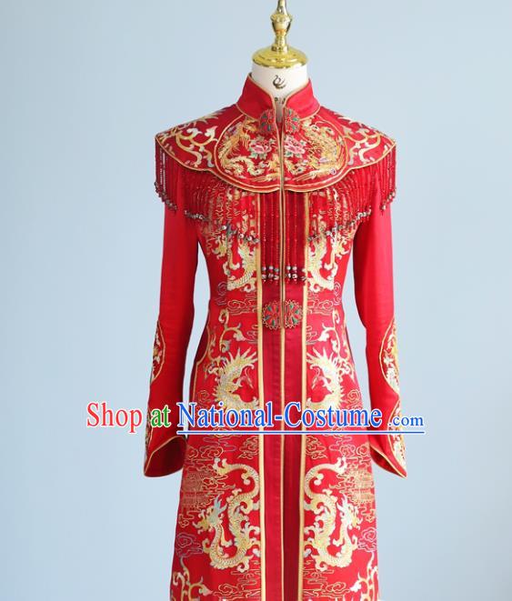 Chinese Ancient Queen Embroidered Dress Classical Red Xiuhe Suits Wedding Ceremony Clothing Traditional Bride Toasting Garment Costumes