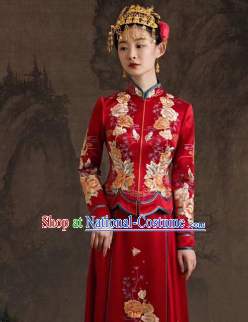 Chinese Classical Embroidered Red Xiuhe Suits Wedding Clothing Traditional Ceremony Toasting Garment Costumes Ancient Bride Dress